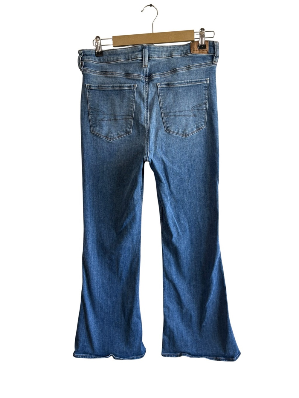 American Eagle Size 12 Super Hi Rise Flare Jeans Medium Wash Western Denim - Picture 2 of 8